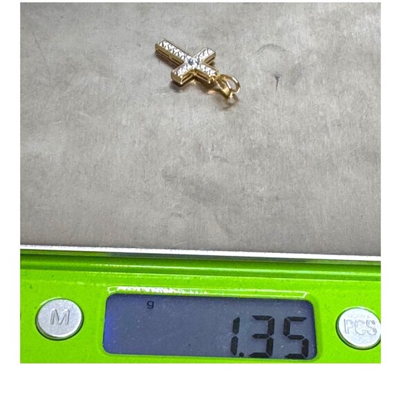 Vintage Sterling Silver 925 Gold Vermeil Cross Pendant With Faux Diamond Accents - Picture 5 of 5